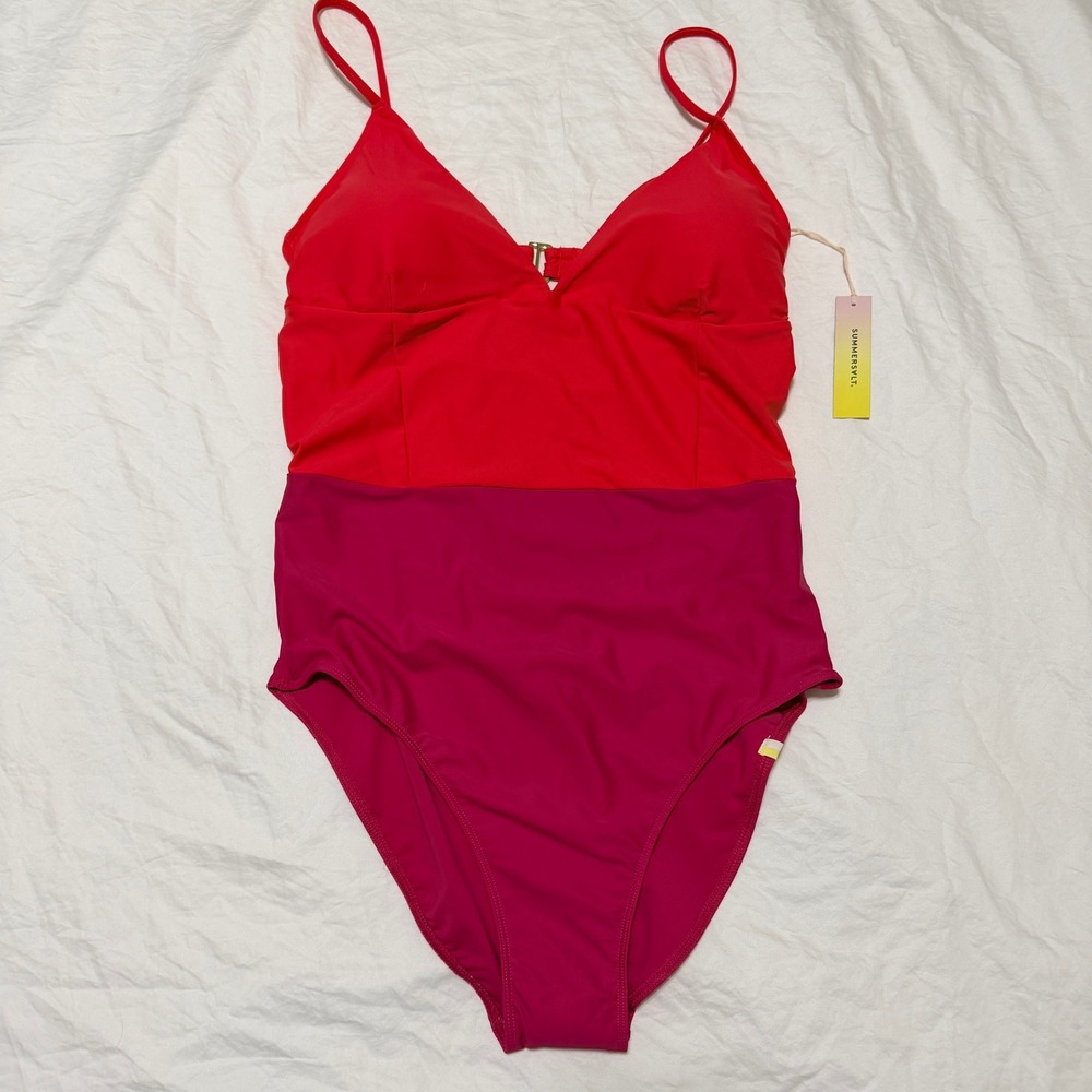 Summersalt The Wave One Piece Swimsuit Red Pink Colorblock Size 12 NWT - Picture 2 of 15